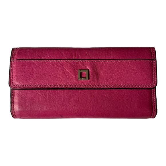 Lodis Magenta Pink Full Size Clutch Style Leather Wallet - Picture 1 of 10